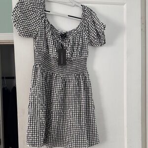 Chic Black and White Grid Mini Dress